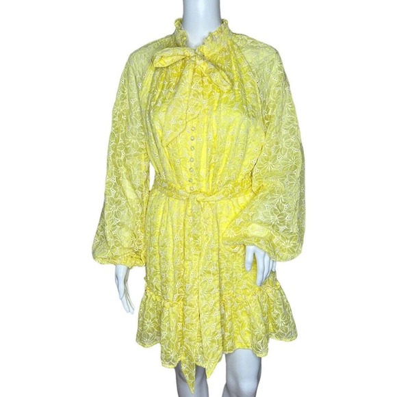 Atikshop Dresses & Skirts - Atikshop Dress Women Small Yellow Embroidered Lace Avant Garde Feminine Bohemian